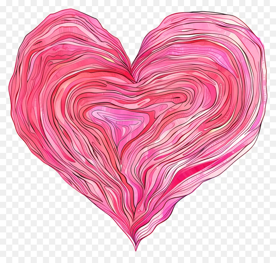 розовое сердце，волнистые линии PNG