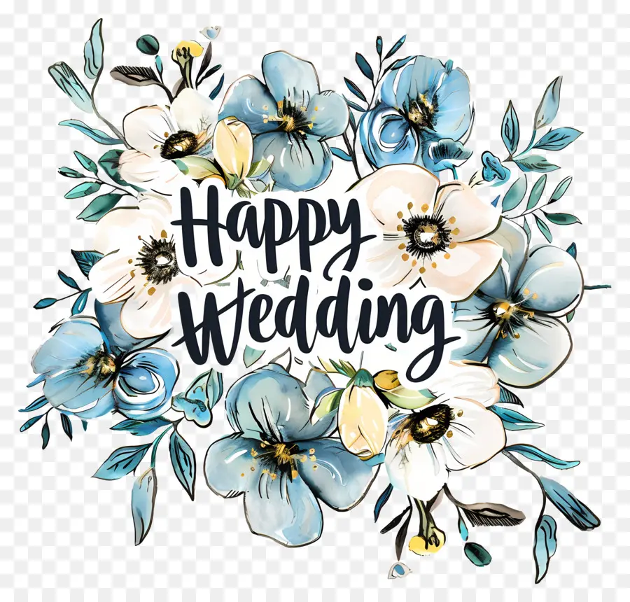 счастливая свадьба，синие и белые цветы PNG