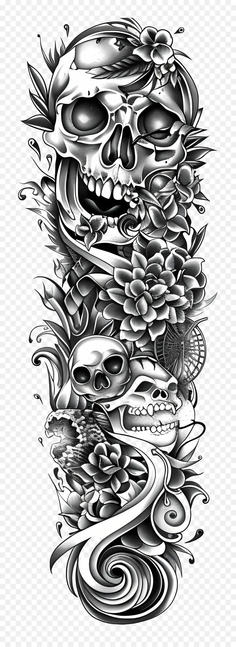 Рукав татуировки，дизайн черепа татуировки PNG