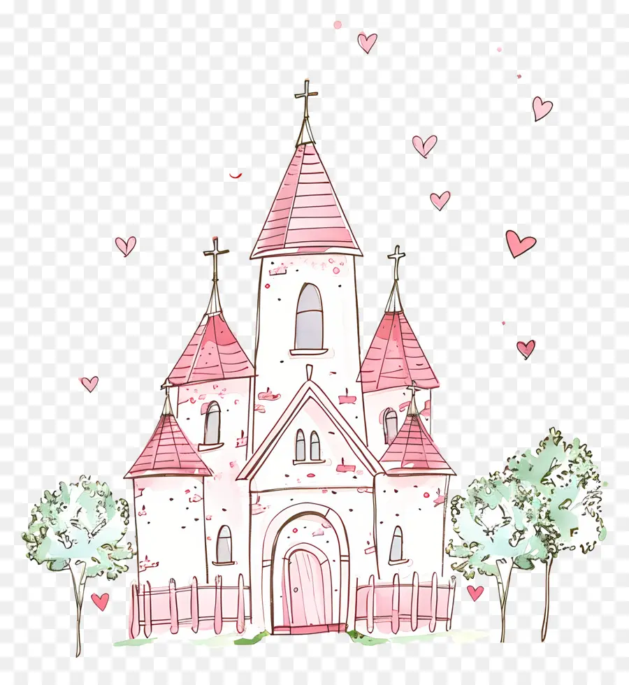 счастливая свадьба，Розовая церковь PNG