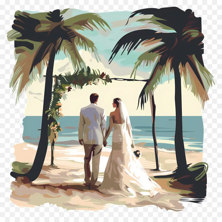 пляж свадебные，акварельная живопись PNG