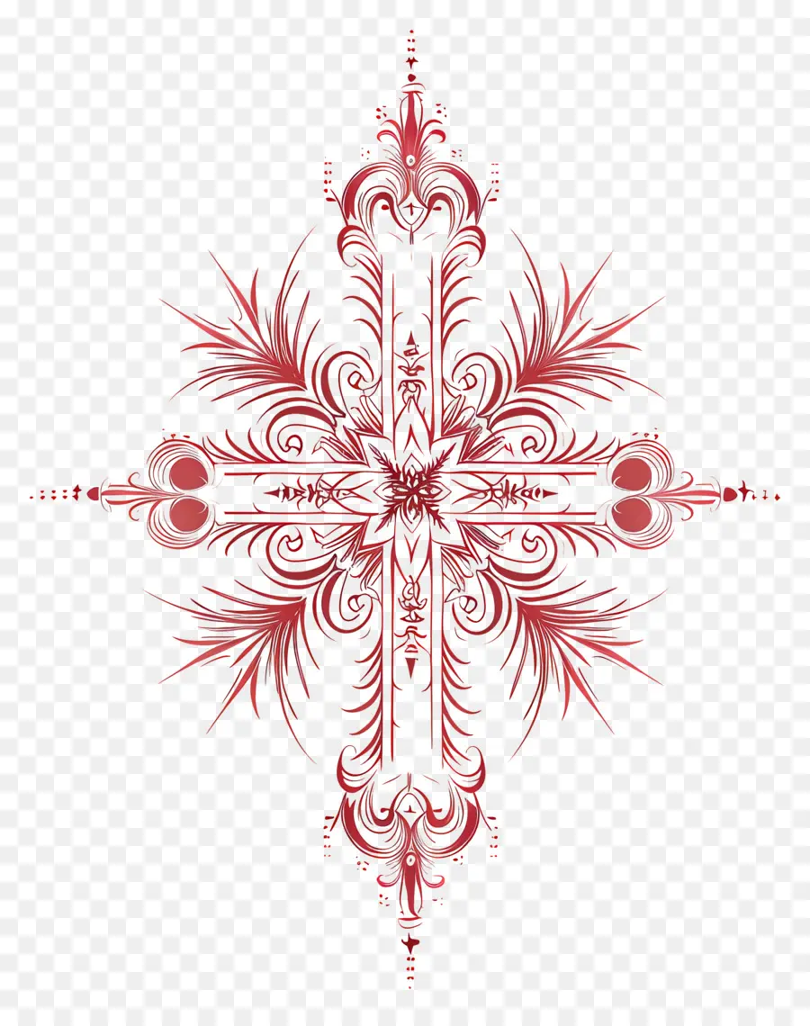 Христианский крест，Красный цветочный дизайн PNG