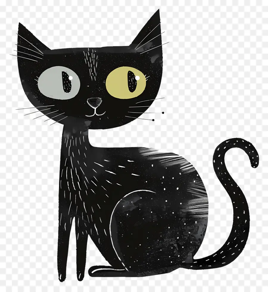 Черный кот，желтые глаза PNG
