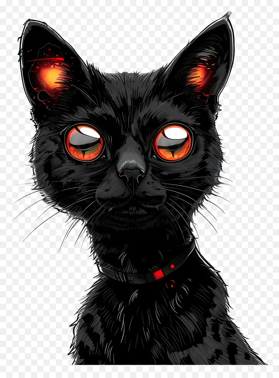 Черный кот，Красные Глаза PNG