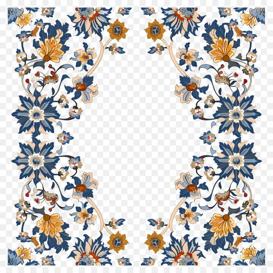 Исламский рисунок цветочной границы，синий цветочный дизайн PNG