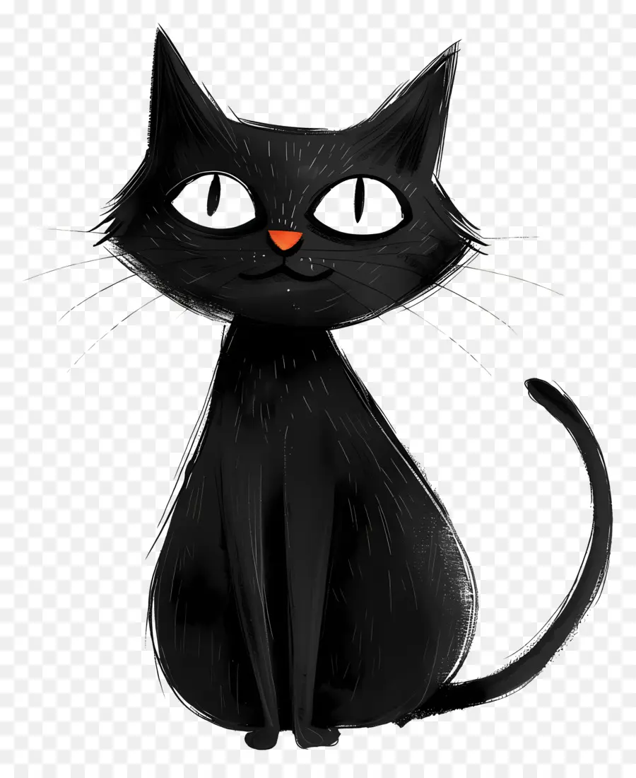 Черный кот，оранжевые глаза PNG