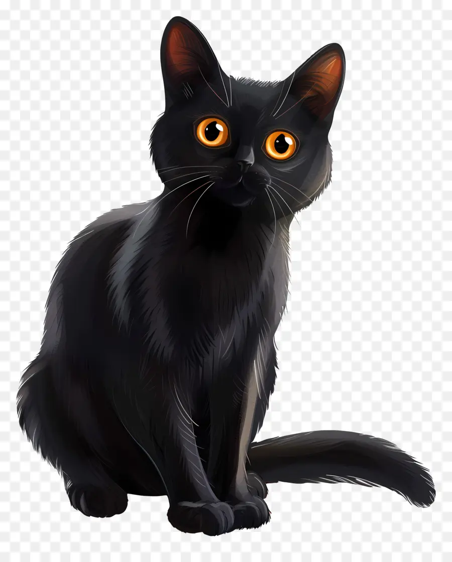 Черный кот，Ярко желтые глаза PNG