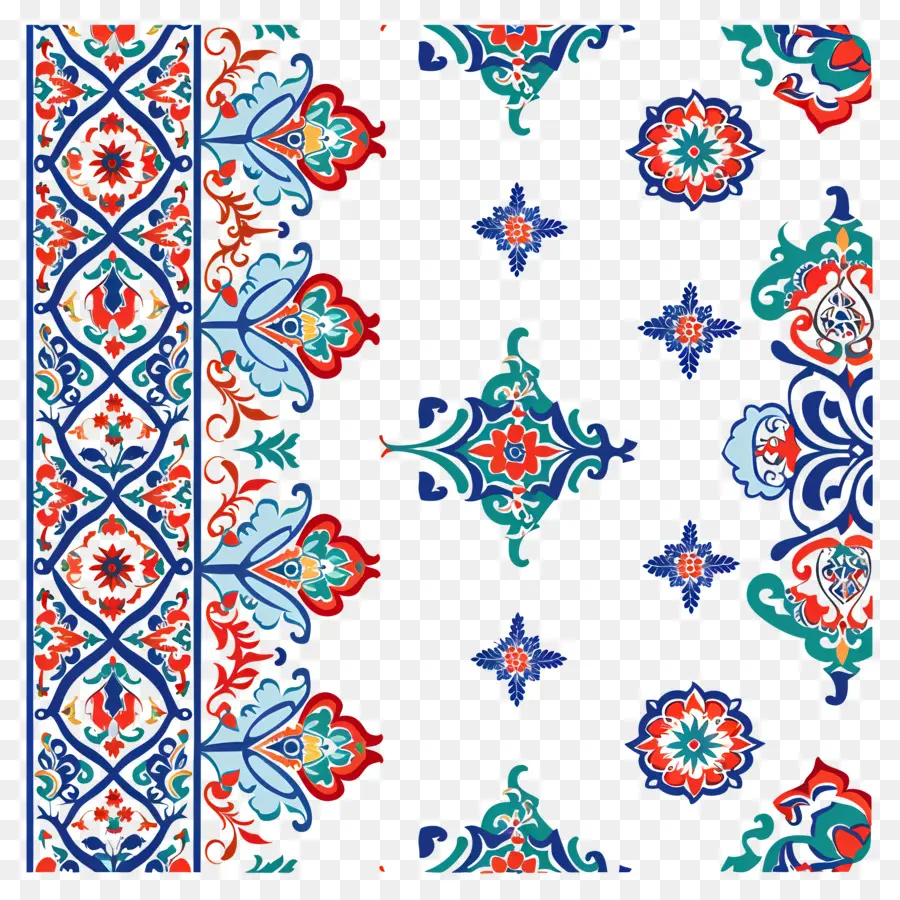 мотив граница исламская модель，синий и красный цветочный узор PNG