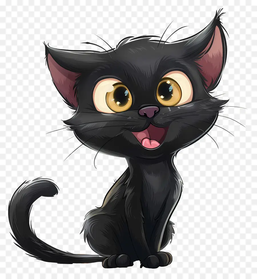 Черный кот，Пушистый хвост PNG