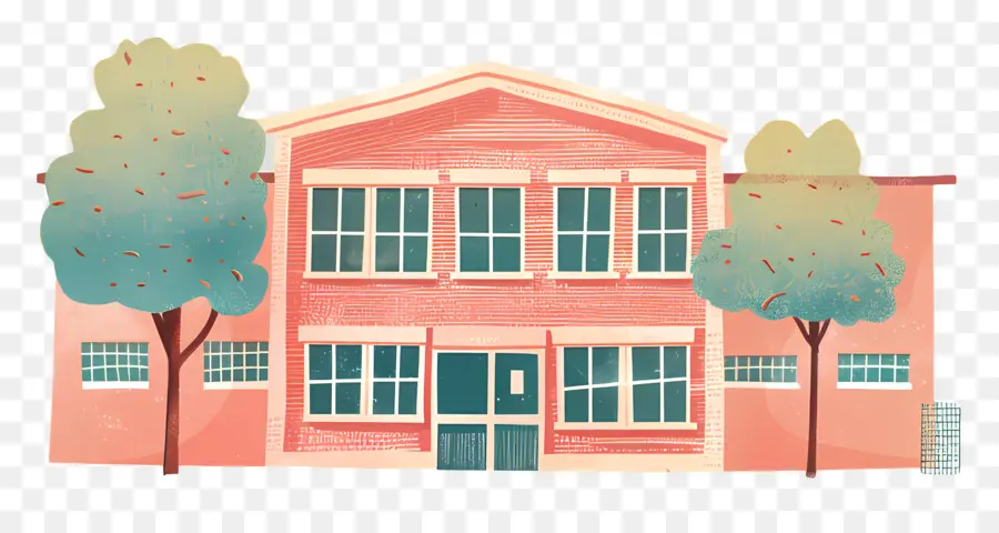 Школа，розовый двухэтажный дом PNG