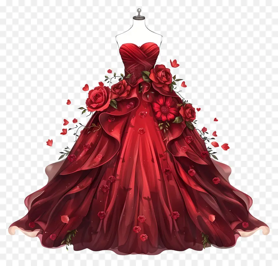 Красное свадебное платье，Розы свадебное платье PNG