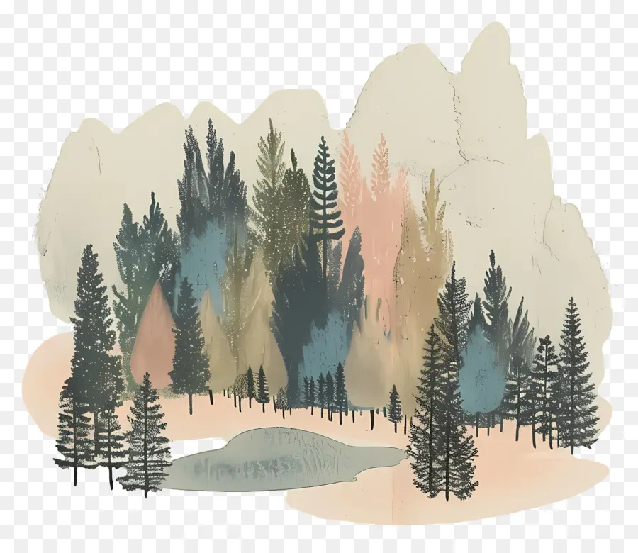 лес，Mountain Landscape PNG