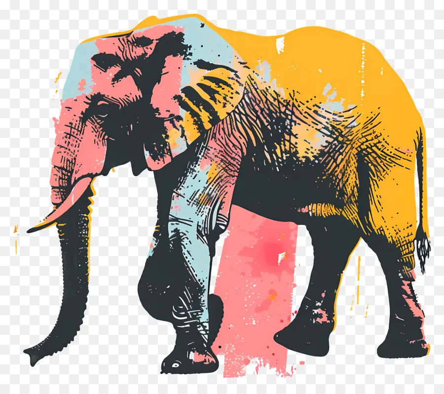 Слон，красочная живопись PNG