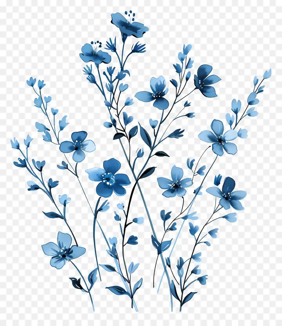 синие цветы，живопись PNG
