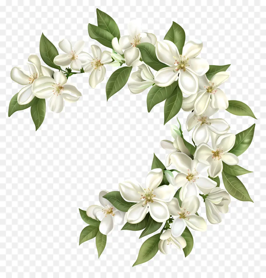 Белые жасминовые цветы，белый цветок венок PNG