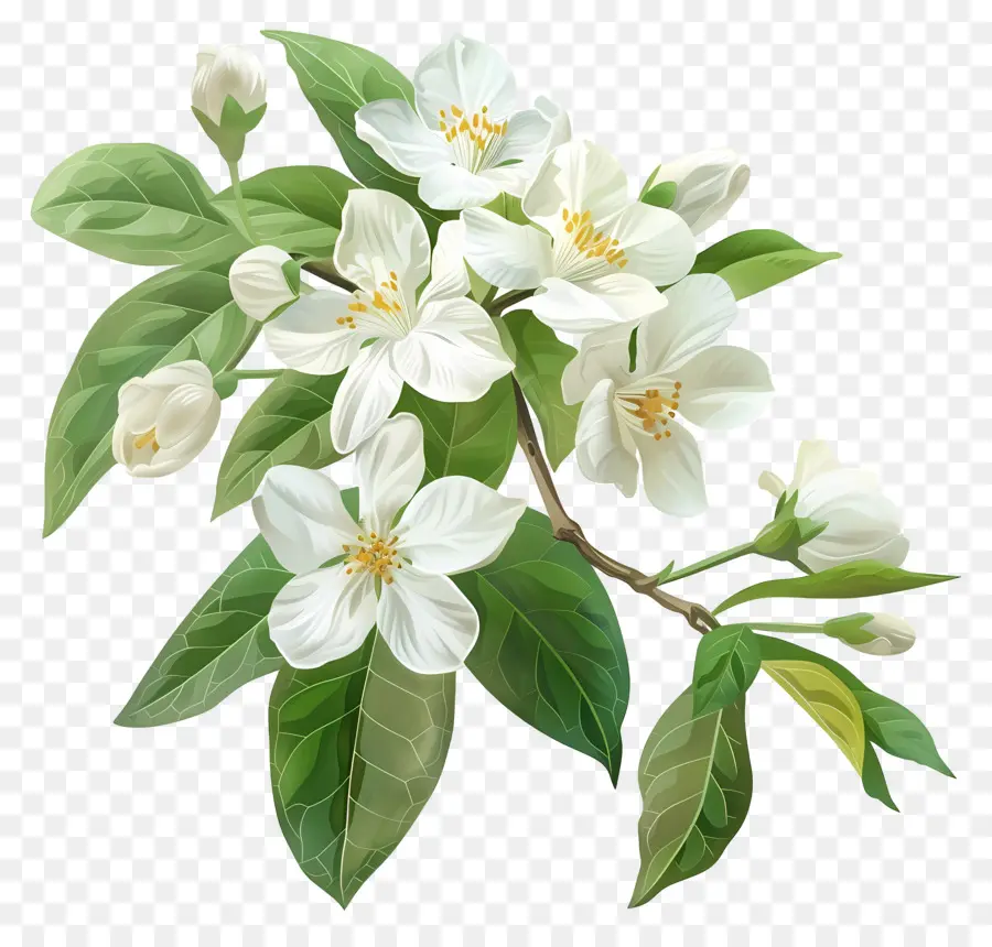 Белые жасминовые цветы，Яблочное цветущее дерево PNG