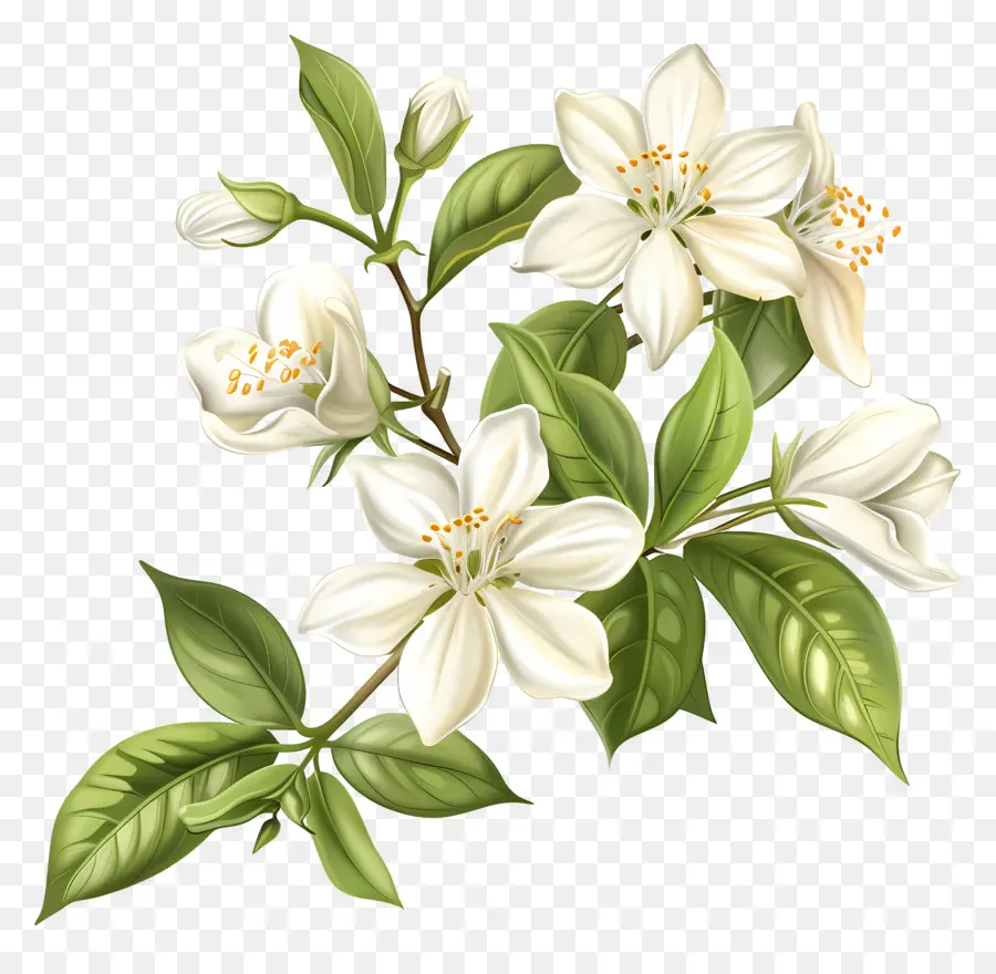 Белые жасминовые цветы，Белое цветущее растение PNG