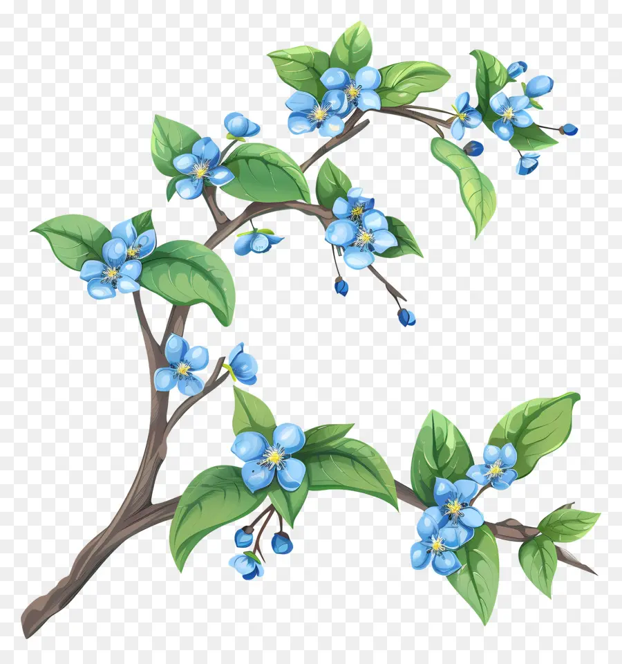 синие цветы，небольшой филиал PNG