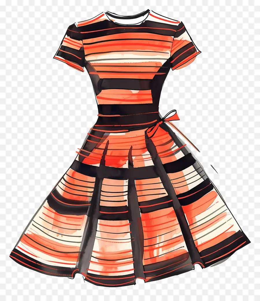 платье в полоску，апельсиновое и черное платье PNG