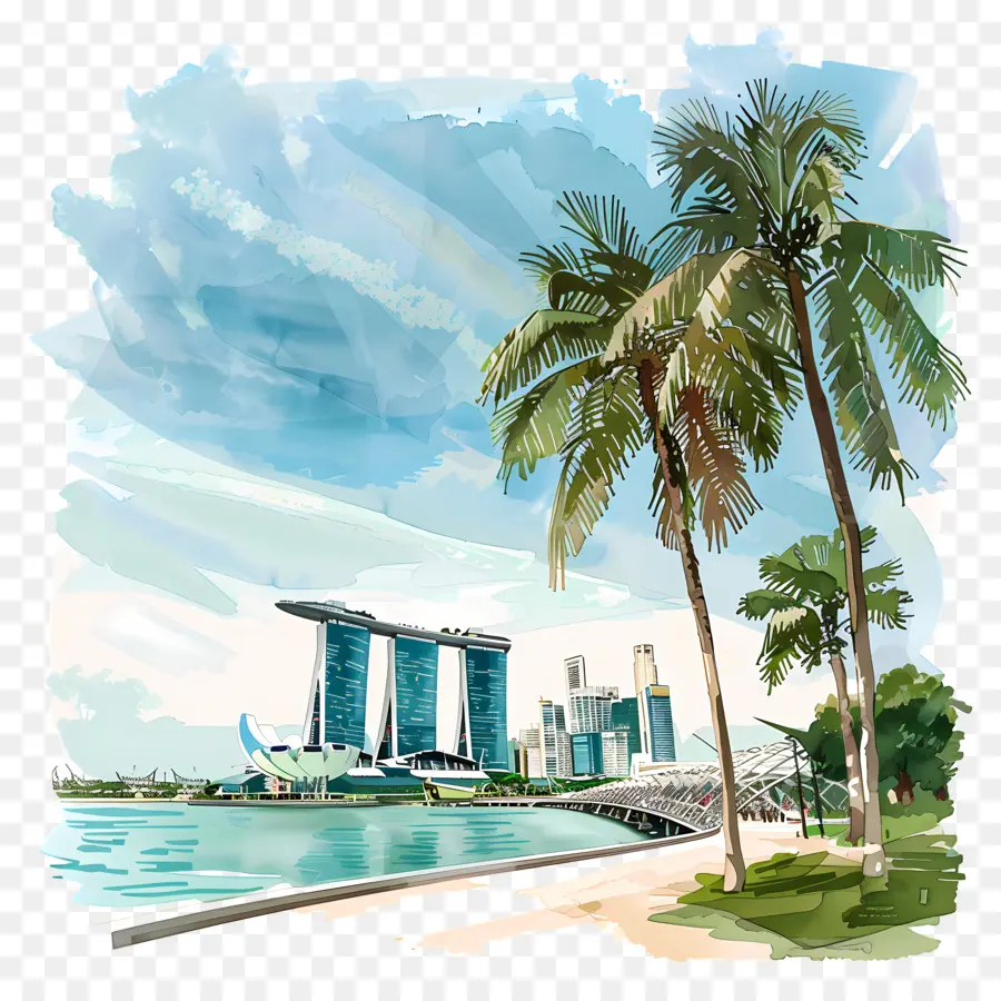 Сингапур，акварельная живопись PNG