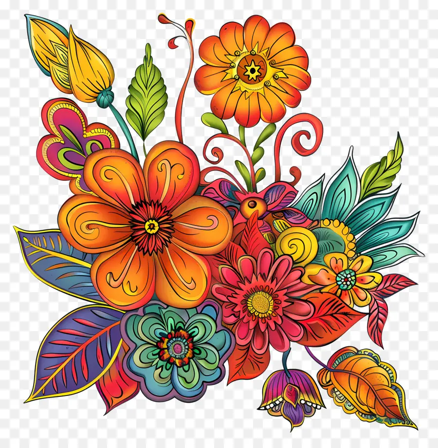 Цветочный Мехнди Дизайн，цветочная композиция PNG