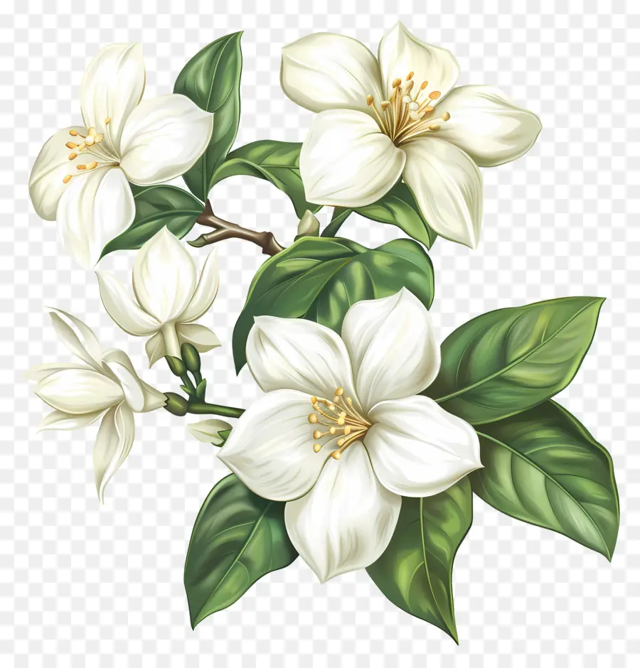 Белые жасминовые цветы，белые цветы PNG