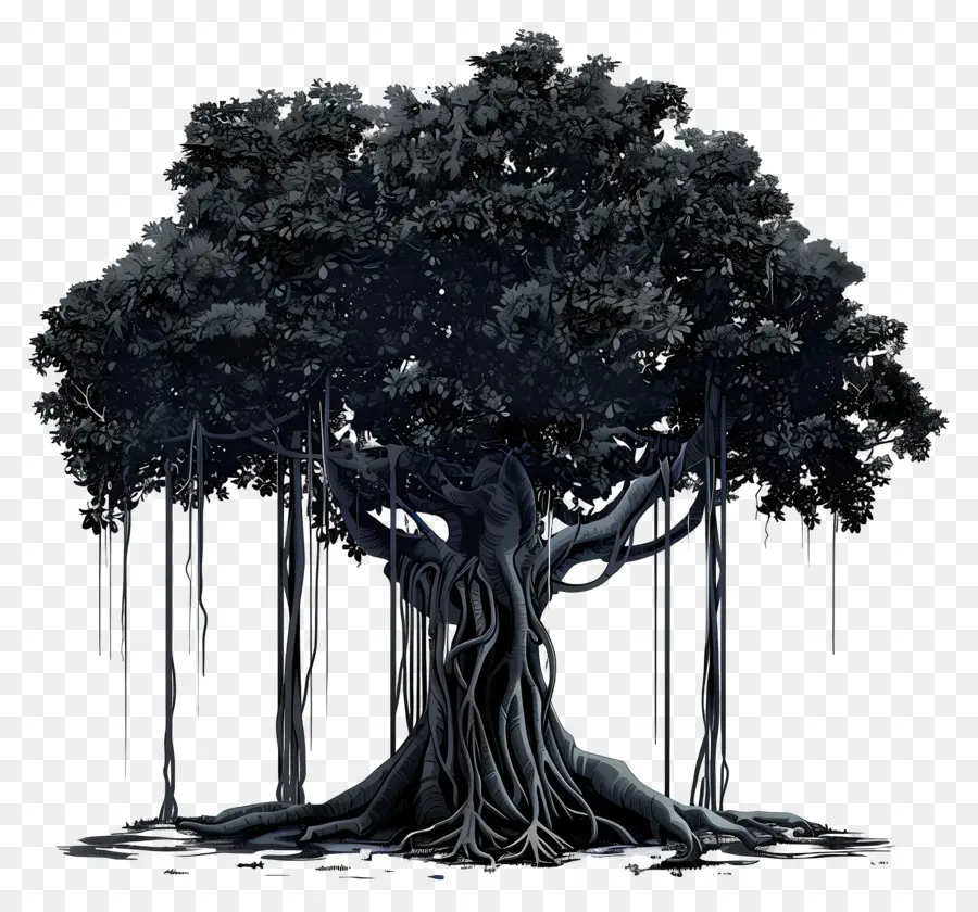 Черное банковское дерево，древнее дерево PNG