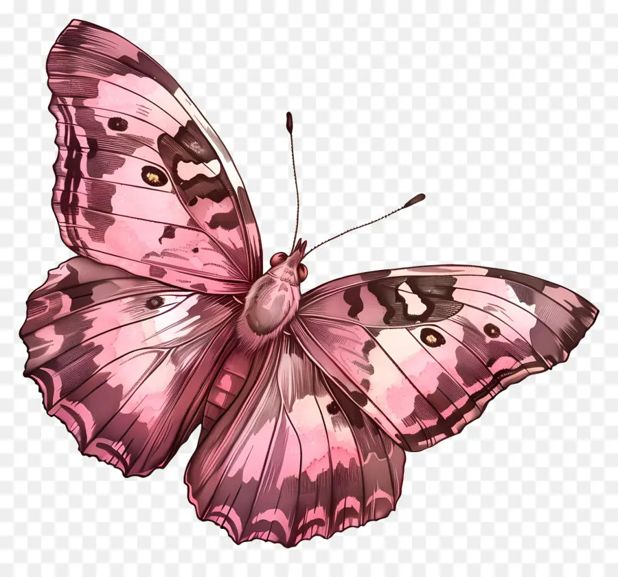 розовая бабочка，коричневые пятна PNG