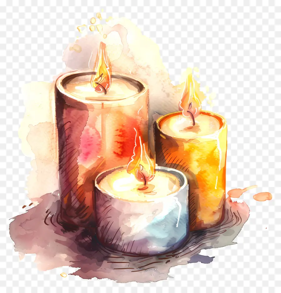 свечи，акварельная живопись PNG
