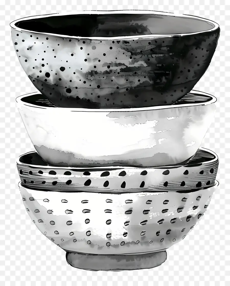 Чаши，черно белые миски PNG