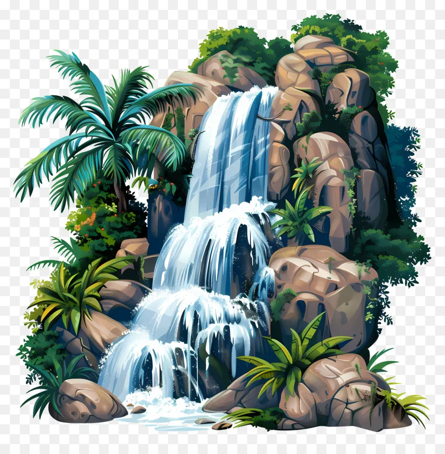 Водопад，пышная зелень PNG