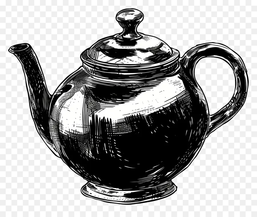 Чайничек，черно белый рисунок PNG