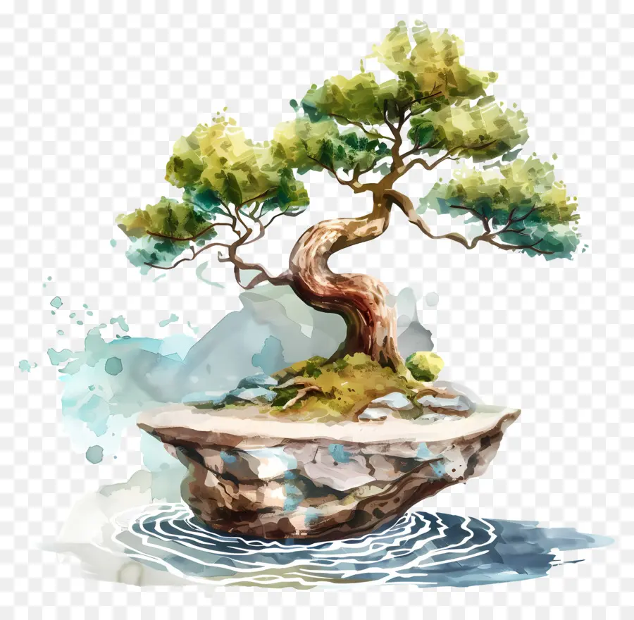бонсай дерево，акварельная живопись PNG