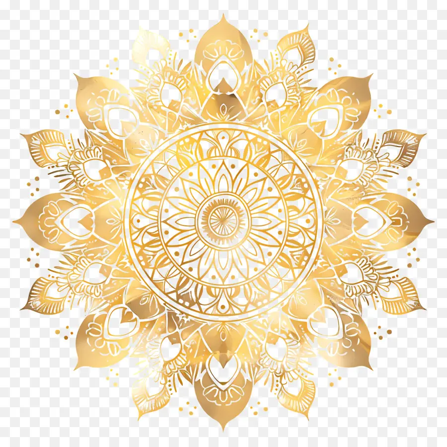 Золотая мандала，Золотой цветочный дизайн PNG