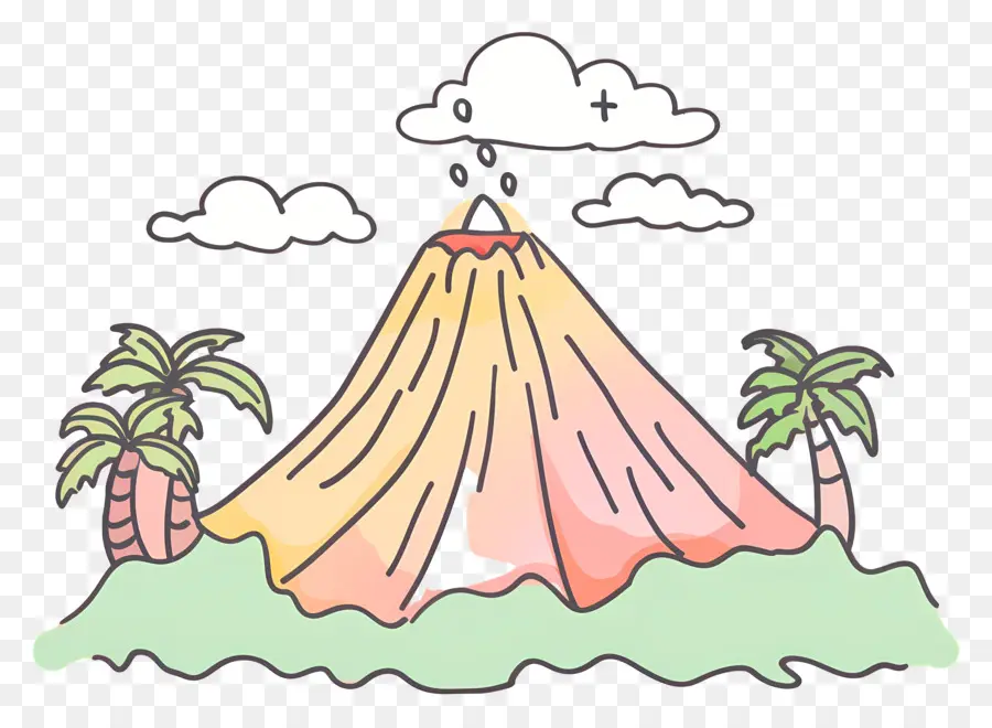 вулкан，пальмы PNG