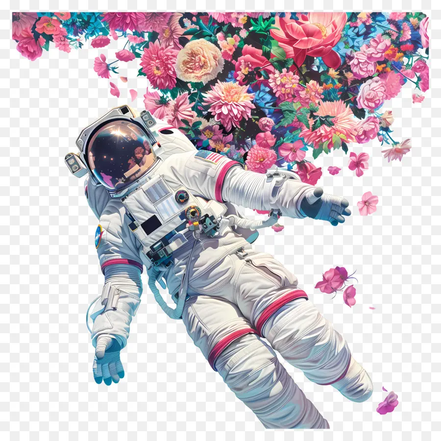Космонавт，цветы PNG