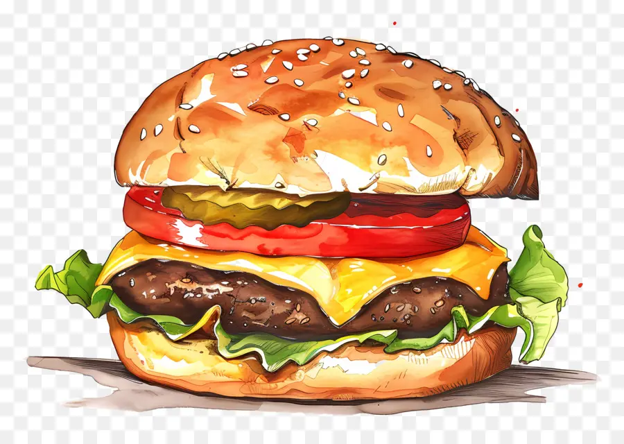 Гамбургер，акварельная живопись PNG