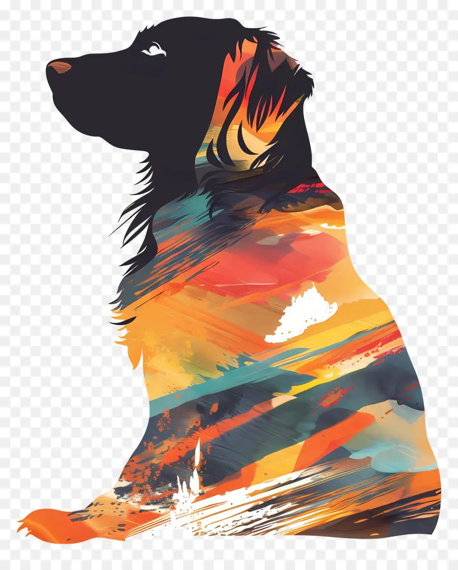 силуэт собаки，Красочное искусство собак PNG