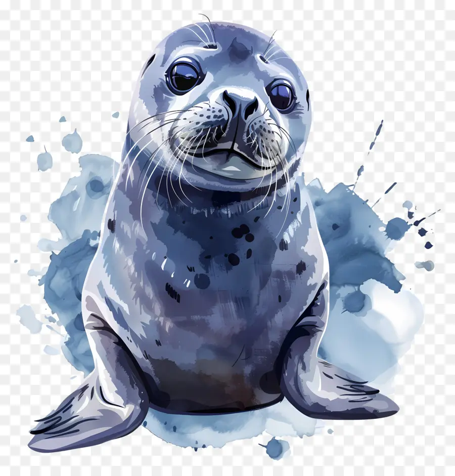 Seal，голубой акварельной живописи PNG