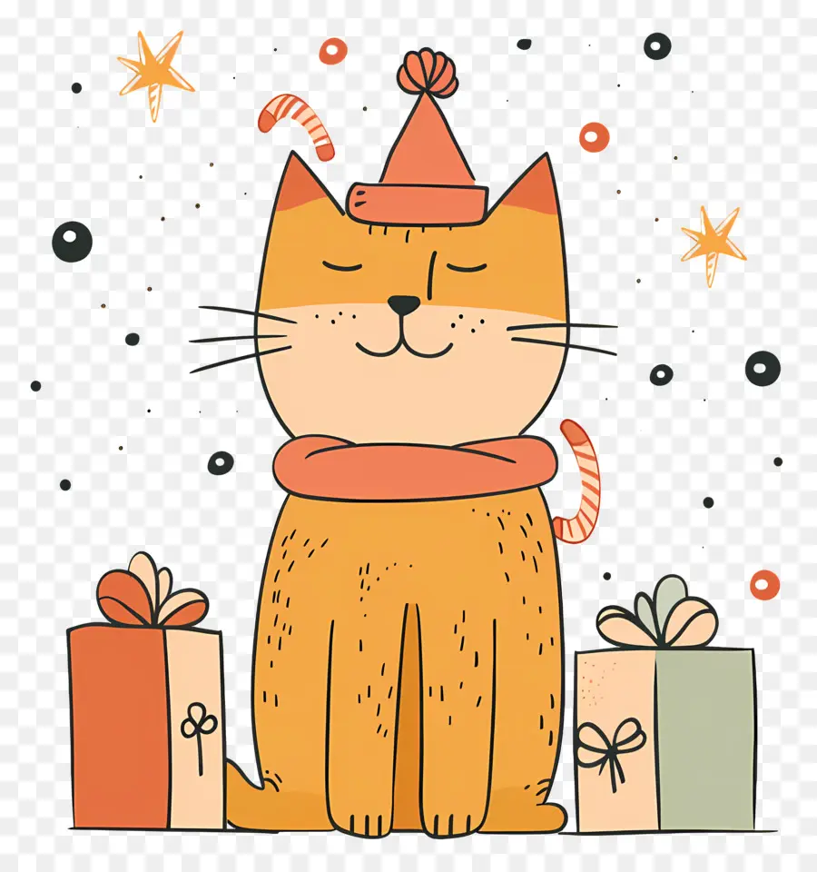кошка，Рождественские Подарки PNG