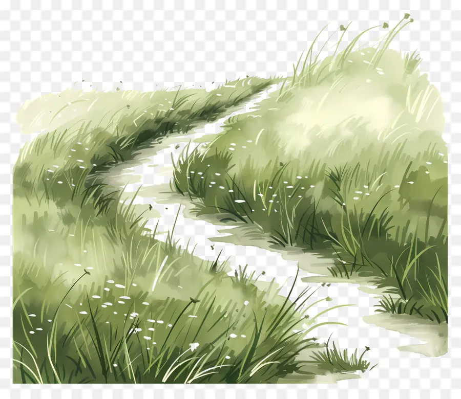 Изогнутое травяное поле，зеленая трава PNG