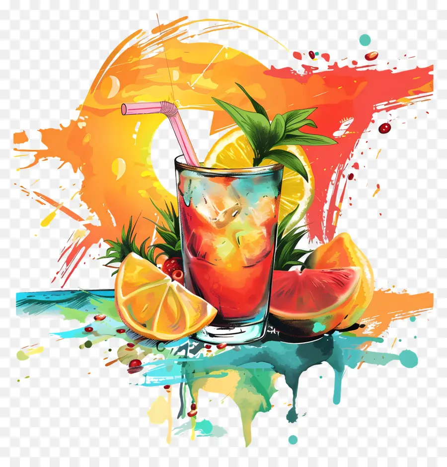 Лето начинается，апельсиновый напиток PNG