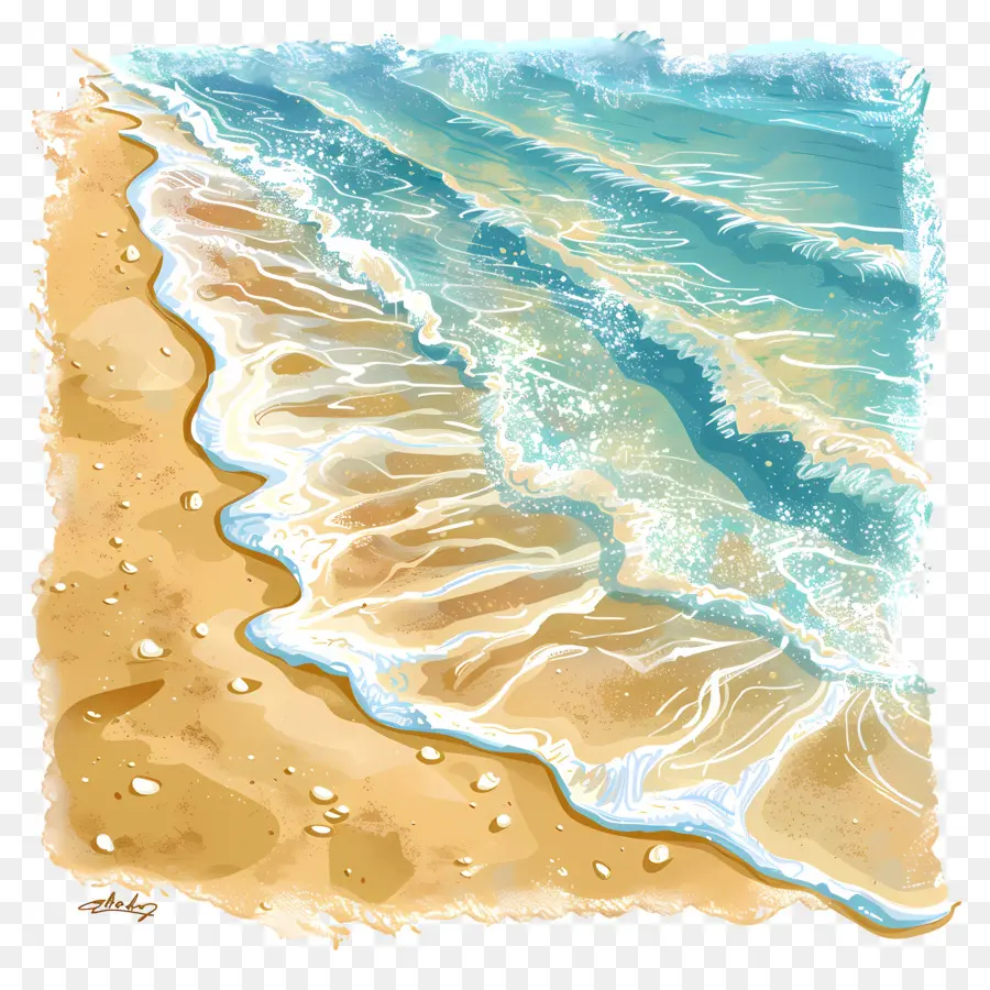 песок на пляже，океанская живопись PNG
