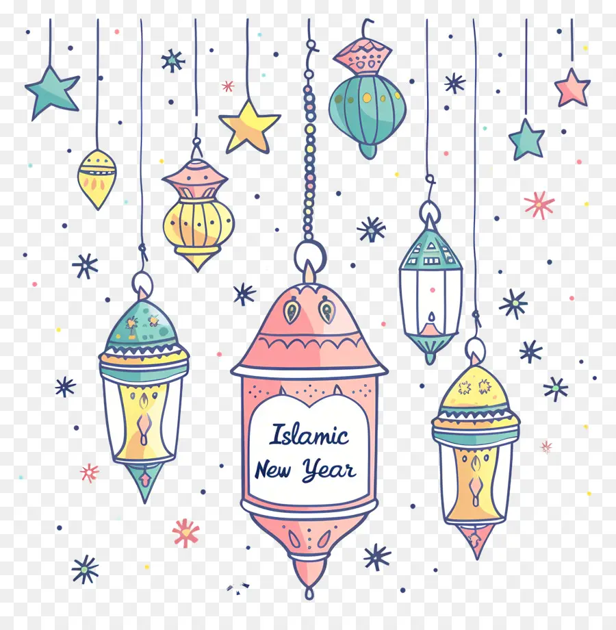 Исламский Новый Год，Красочные фонари PNG