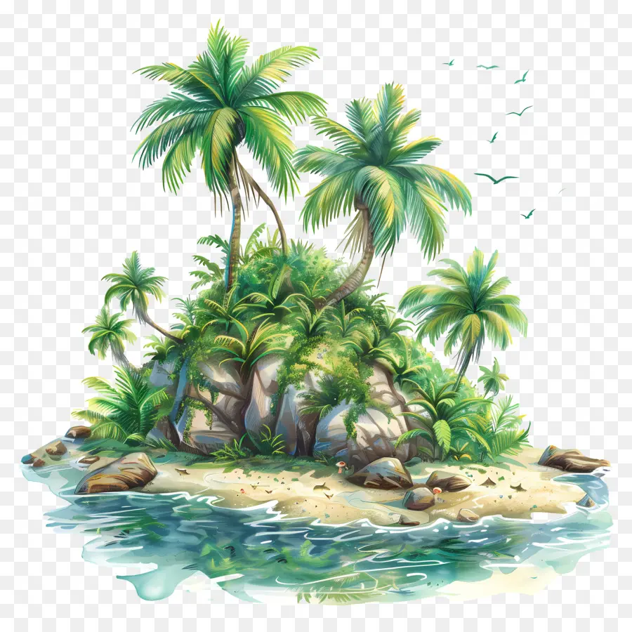 тропический остров，пальмы PNG