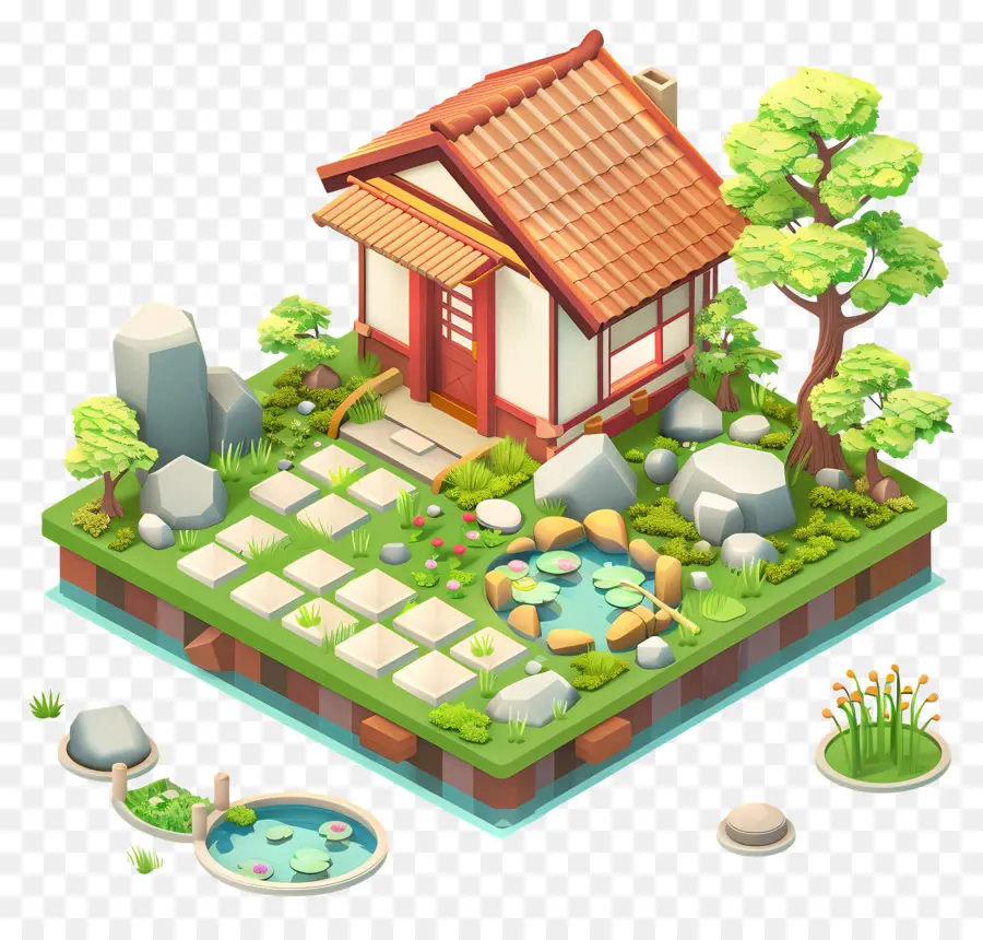 домашний сад мультфильм，Японский дом PNG