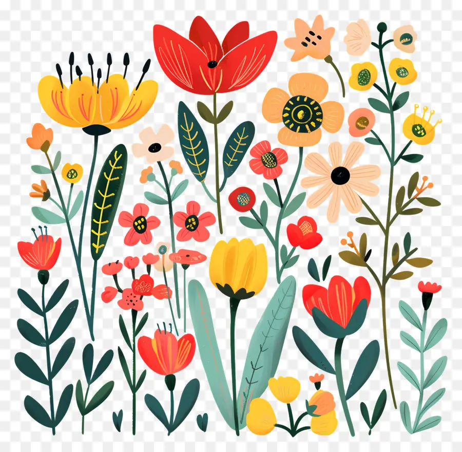 Цветочный сад мультфильм，цветочная композиция  PNG