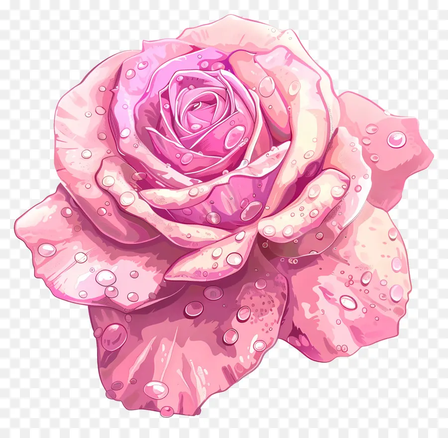 Pink Rose，капли воды PNG