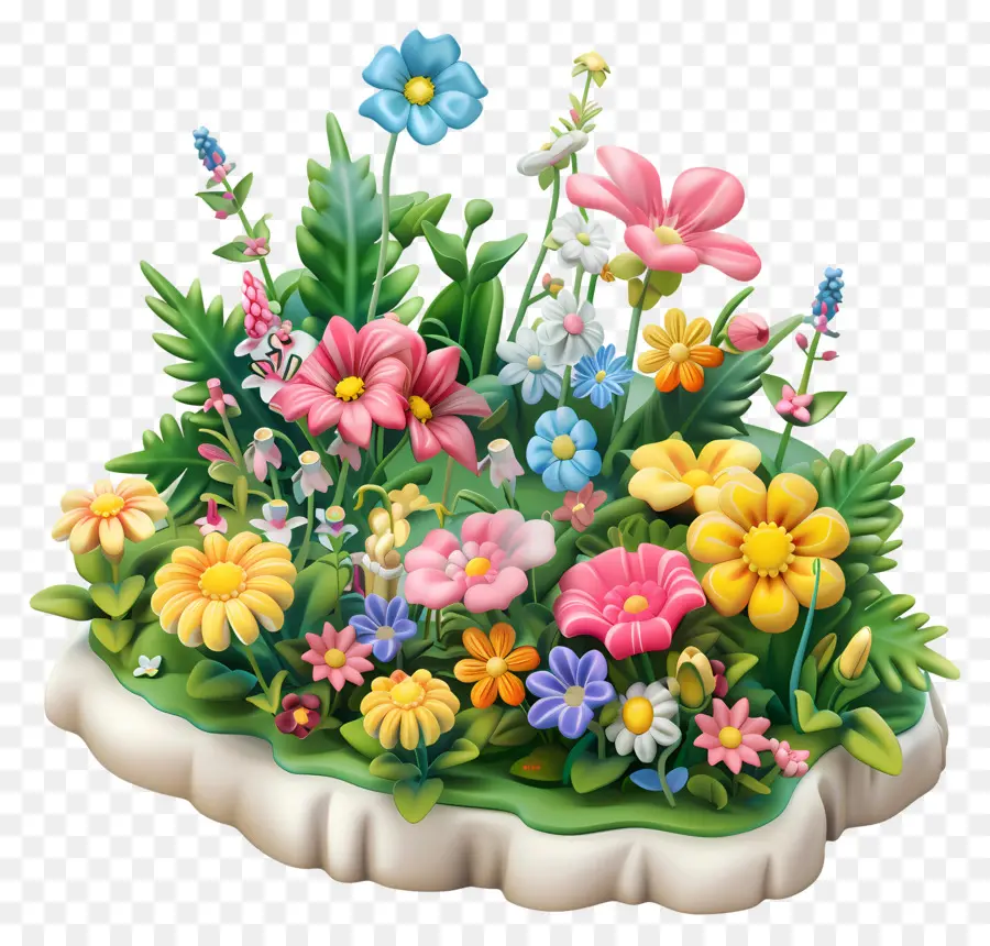 Цветочный сад мультфильм，полевые цветы PNG