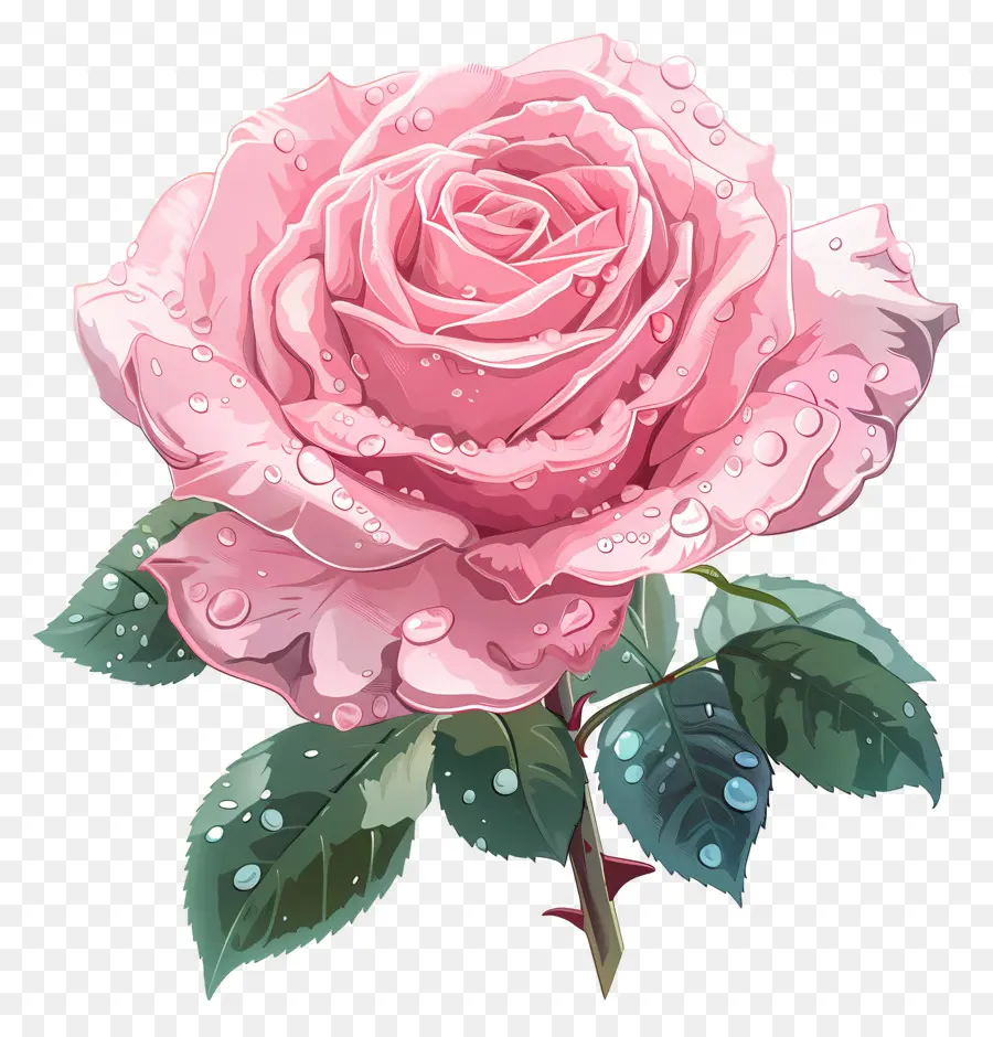 Pink Rose，капли воды PNG
